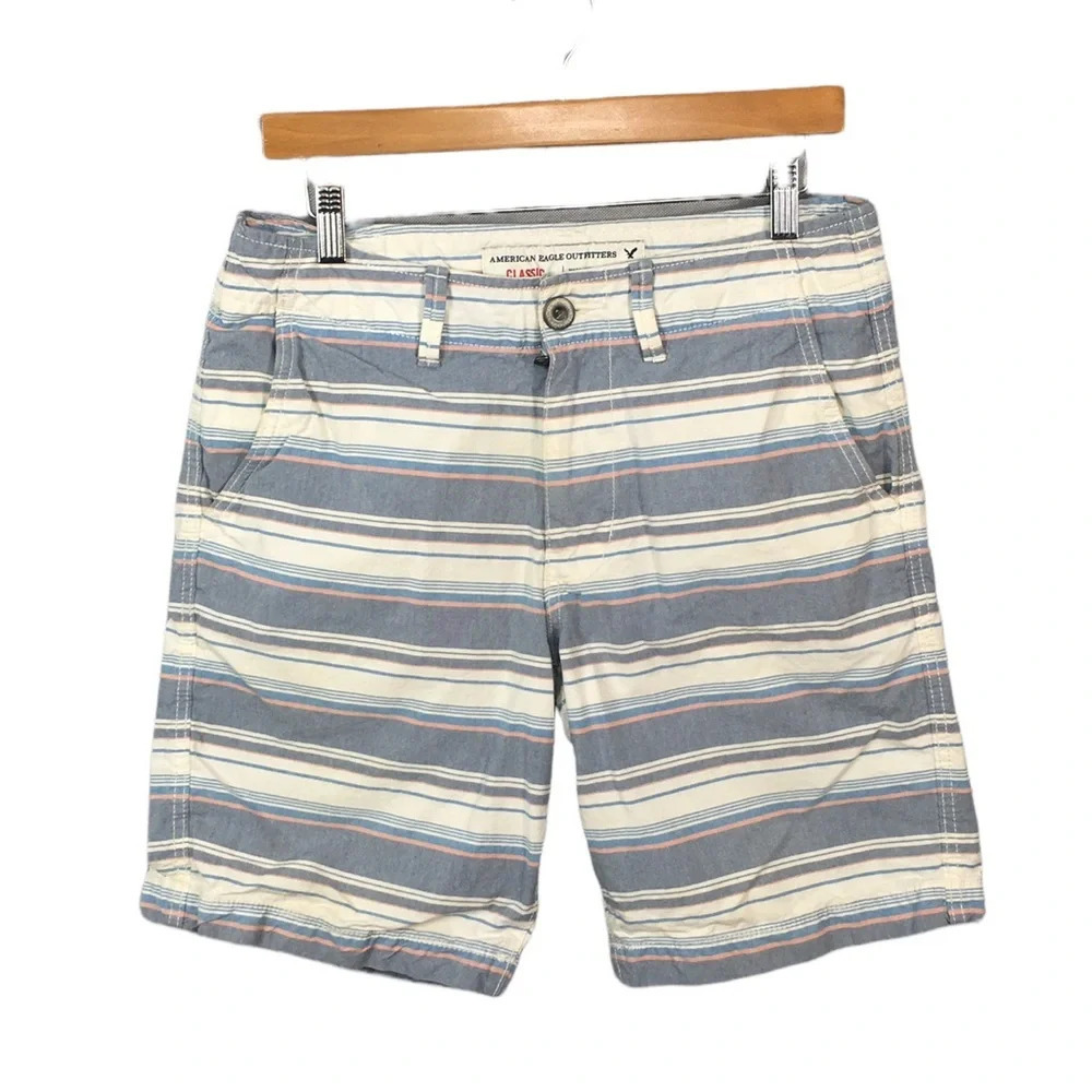 American Eagle Outfitters Blue and White Striped Men's Shorts